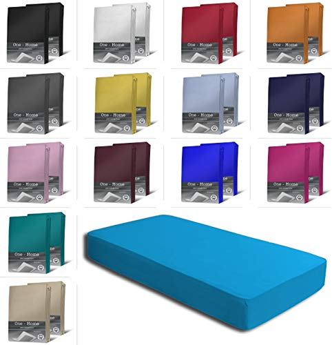 2er Set Jersey Spannbettlaken Spannbetttücher Bettlaken Spannbetttuch weiche Baumwolle mit Rundumgummizug, Farbe: Türkis, Maße: 2er Pack 140-160 x 200 cm