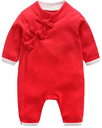 Mud Kingdom Baby pojkar flickor jumpsuit baby sparkdräkt onesie traditionellt kinesiskt nyår, Röd, 9 m�nader