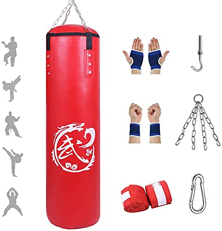 4FT Hängend Boxsack Set Erwachsene - 120cm Hochwertiges PU Leder ungefüllter Punchingsäcke, Heavy Duty Punchingsäcke, MMA Kickboxen, Home Training Punch Sandsack für Home Training (Keine Füllung)