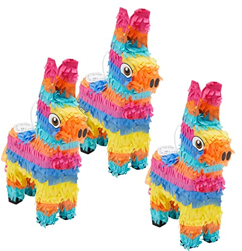 3 Pack Mini Donkey Pinata for Birthday Party, Mexican Pinata for Cinco de Mayo Fiesta Supplies (5.5 x 9.25 x 2.15 In)