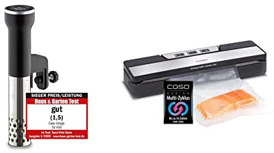 CASO 1310 SV400 Sous Vide Stick, für Behälter bis 20l Volumen, 25-90°C in 0,5°C Schritten & 1520 VR 190 advanced Vakuumierer - Folienschweißgerät mit 2,5 mm starker Schweißnaht