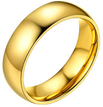 Anillo Pareja Clásico Tamaño 22,25, Anillo Hombre Mujer de Acero Inoxidable 6 mm, Anillo para Mujeres Hombres Simple de Color Dorado, Anillos para Parejas ​Compromiso Boda Aniversario