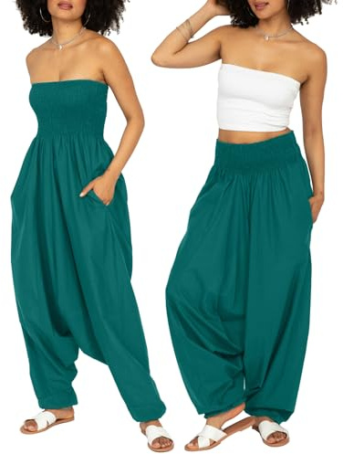 likemary Jumpsuits for Women UK Converts into Cotton Harem Pants - 2-in-1 | 100% Cotton, Harem Trouser Jumpsuits with Pockets, Balloon Leg Genie Pants, Converts into a Strapless Maxi Romper