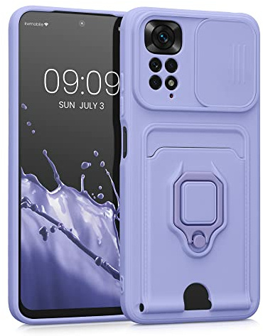 kwmobile Cover Compatibile con Xiaomi Redmi Note 11 / Note 11S - Custodia Magnetica con Protezione Fotocamera Scorrevole Anello Porta Carte lavanda