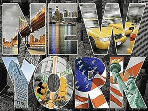 YSCOLOR Diamond Painting Diy New York City Elements 5D Kit De Diamant Peinture Pour Adultes Plein Foret Rond 30x40cm