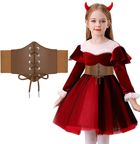 WERFORU Cinturón de corsé para niñas Cinturón Waspie atado Corsé con cordones, Cinturón elástico para la cintura, D-marrón., Passt Taillengröße 45-55cm