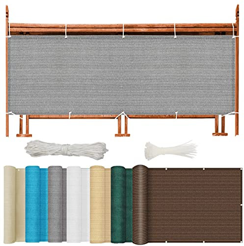 NINGBAI Balkon Sichtschutz Balkonverkleidung 80 x 350 cm 95% Privatsphäre, Winddicht UV-beständig Zaunblende Sichtschutz mit Ösen Kabelbinder und Kordel für Balkongeländer Garten, Grau