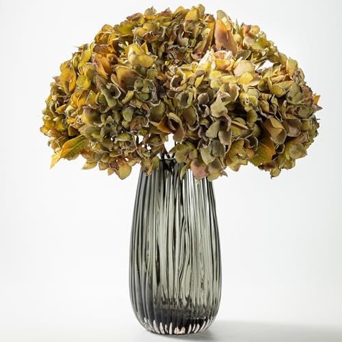 TOPIA Silk Fall Flowers Artificial Silk Dried Hydrangea Artificial Fall Florals Bouquet Dried Flowers Autumn Decorations for Office and Home(6 PCS) (Green)