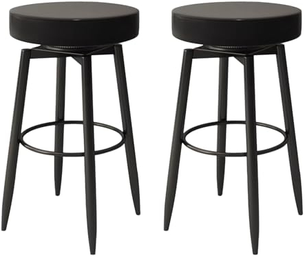 KAMPCO Set mit 2 drehbaren Barhockern, rückenfreien Barstühlen aus PU-Leder mit schwarzen Metallbeinen, Kneipenstühlen für Kücheninsel, Esszimmer, Wohnzimmer, Restaurant