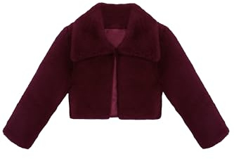 Lilax Girls Cozy Faux Fur Bolero Dress Coat (5T, Burgundy)