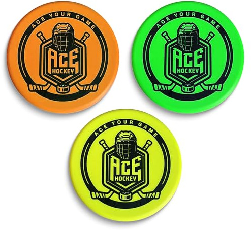 ACE HOCKEY Foam Pucks - Set of 3 Indoor Knee Hockey Pucks - Soft Hockey Pucks, Official Regulation Size 3 Floor Hockey Pucks (Multi)