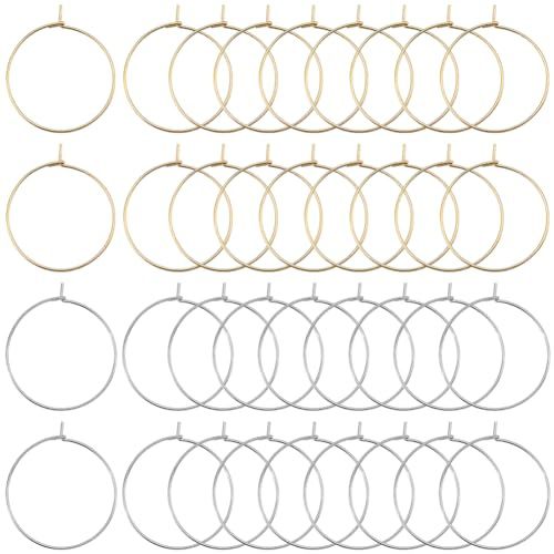 SUNNYCLUE 1 låda 160 st 18K guldpläterade ringörhängen fynd 25 mm 316 rostfritt stål örhängen ringar öppna pärlringar vin berlock ringar vinglas markör för bröllop födelsedagsfest festival gåva
