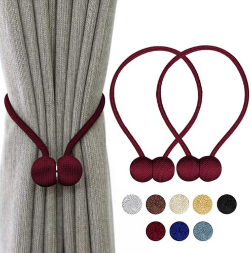TopHomer 2 Stück Magnetische Vorhang Raffhalter, 10 Farben | Für Wohn-/Schlafzimmer, Bad & Esszimmer, passt zu Vorhängen/Gardinen/Duschvorhänge (Tiefrot)