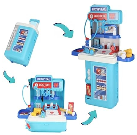 Serena & Jewel Kit Docteur pour Station Médicale de Jeu pour Enfants, Ensemble 2-en-1, Kit de Docteur avec Table debout et Chariot