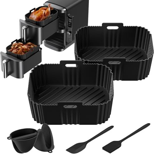 GlasFlength Moule Silicone Air Fryer pour Ninja Double Stack XL SL400EU, 2 Paquet Accessoires Air Fryer Réutilisable sans BPA Air Fryer pour Ninja AF400UK/AF451UK9.5L, Tower T17088/T17100 9L