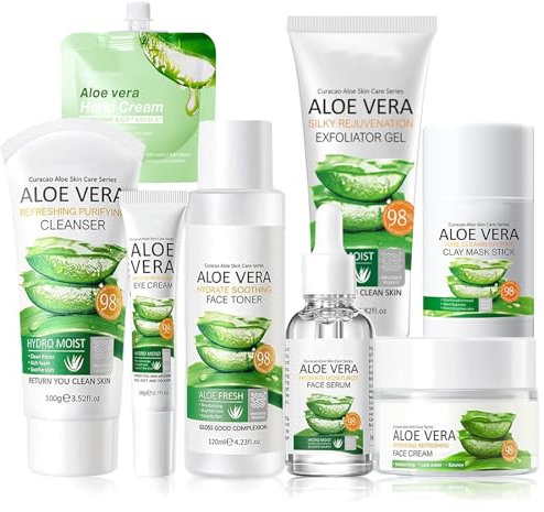 Gesichtspflege Set Damen 8-Teiliges Set Aloe Vera Gesichtspflege Set,Hautpflege Frauen,Skin Care Set.Hydrat,Geeignet zur Sanften Hautreinigung und Pflege für Mädchen und Frauen