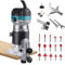Wood Palm Router Tool, 800W 30000RPM Electric Hand Trimmer, Woodworking Handheld Router Tool Set 1/4 with 6 Variable Speed, Trimmer Base, Auxiliary Guide, Wrench, Carbon Brush