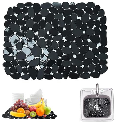 Sink Protector Mat, 40 X 30 Cm Sink Mats for Ceramic Sinks, Cut to Size Kitchen Sink Mat Protector, Versatile Draining Board Sink Protector for Bathroom, Kitchen (Black)