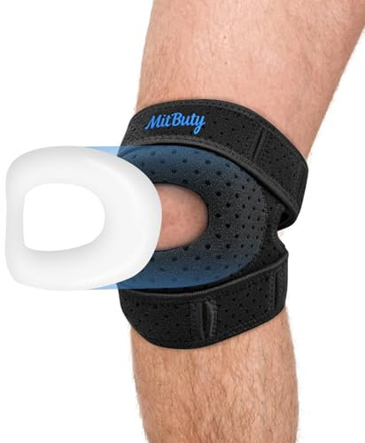 MitButy Kniebandage für Männer & Damen – Verstellbare Bandage Knie mit offener Patella & Integrierte Gel-Polster – Kniegelenkbandage zum Laufen, Gehen, Fitness, bei Gelenkbeschwerden– Kniemanschette