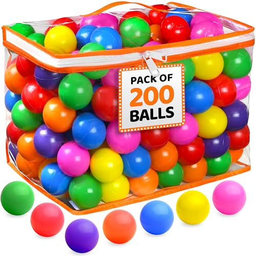200 Ball Pit Balls for Toddlers with Storage Bag - 7 Bright Colors, Great Play Toys for Tents, Pools, and Party