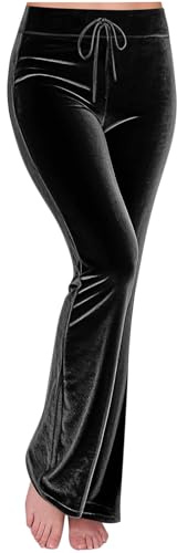 Compra Online Pantalones Mujer Otoño Anchos Talla Grande Terciopelo Dorado Vintage Cintura Alta Elástico Largo Pantalón Anchos Causal con Bolsillos Cómodo Pantalón de Chándal Trabajo Yoga Pants