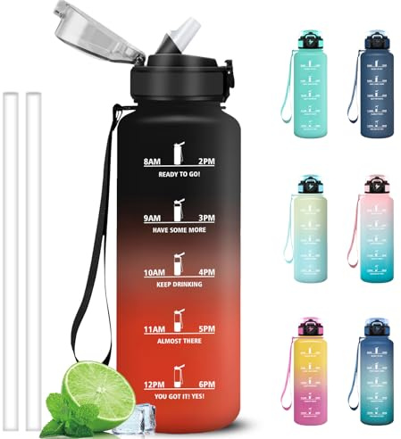 Grsta Borraccia 1,5 litri, Borraccia Palestra, Borracce Graduata con Cannuccia, Facile da Pulire, Bottiglia con Indicatore del Tempo Motivazionale per Bicicletta, Outdoor, Trekking