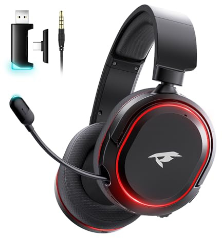 Picun G2 Wireless Gaming Headset, Over-Ear 7.1 Virtual Surround Sound, 2.4GHz/Bluetooth 5.4/Wired, 5ms Ultra-Low Latency, 100H Battery, ENC Noise-Canceling Mic, RGB, for PC PS5 PS4 Switch (BlackRed)