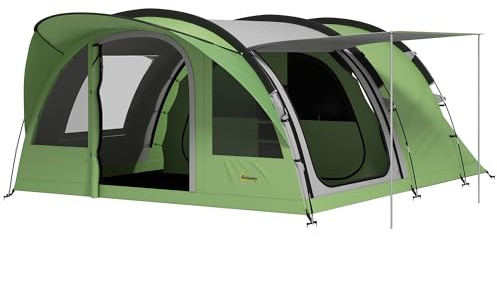 Outsunny 4 Person Easy Setup Family Camping Tent, 2 Rooms | 4 Man Family Tent, Waterproof, Tunnel, Sewn-In/Fitted Groundsheet, Doors, Windows, Storage Pockets, Carrying Bag