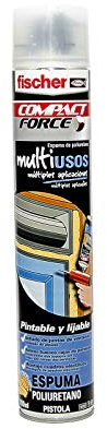 fischer - Espuma poliuretano PU Multiusos Pistola (bote de 750 ml) en spray, trabajos de construcción y aislamientos, tubos de instalaciones de calefacción y sanitarias, endurecimiento rápido