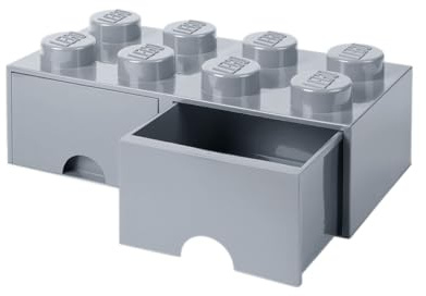 LEGO Brick Schublade 8 Knöpfe, 2 Schubladen, stapelbar Aufbewahrungsbox, 9,4 l, grau, 194 – M. Stein grau