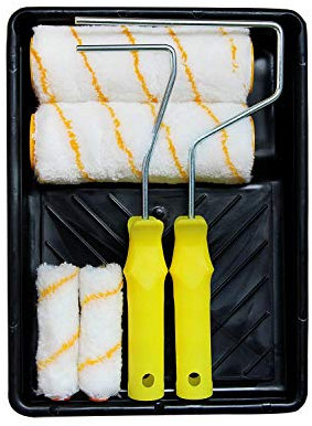 Set 7 pièces rouleau peinture qualité premium en acrylique, 2 rouleaux 18 cm + 2 rouleaux 10 cm, 2 manches+1 bac