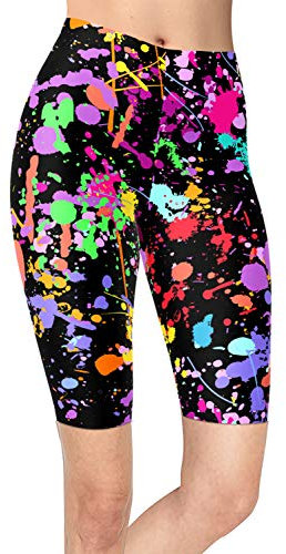 sissycos Damen 80ers Splash Printed Biker Shorts Bunt Kurze Leggings Soft Hose(S-L,tie dye schwarz)