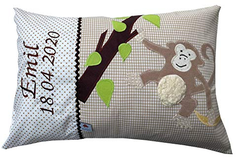 Glückspilz Namenskissen Babykissen I AFFE (Beige, 25 x 35 cm)