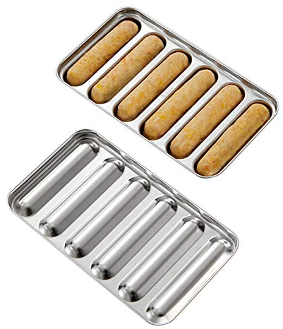 Sue Supply Hot Dog Schimmel 6 Mulden Edelstahl DIY Wurst, leicht zu lösen, Wurstform, Dampfgarer, Backofen und Kühlschrank sind sicher, zum Geburtstag, Partys, Festival, täglich
