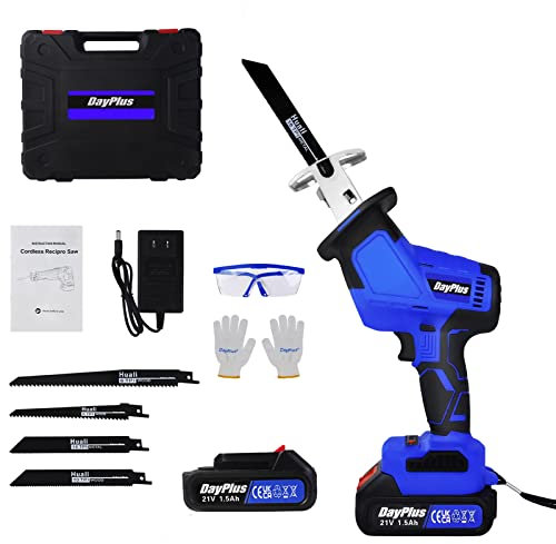 Scie alternative sans fil 21V alimentée par batterie, 0-3000 SPM, scie électrique à vitesse variable, changement de lame sans outil, longueur de trait 20mm, scie sabre électrique de jardin pour arbres