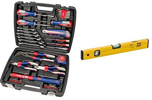 kwb 370733 Werkzeug-Koffer inkl. Schrauber-Bits, 42-teilig & 065044 Wasserwaage Aluminium 40 cm, 0,5 mm/m Genauigkeit, hoch präzise geschliffen, je 1 Horizontal-und Vertikallibelle