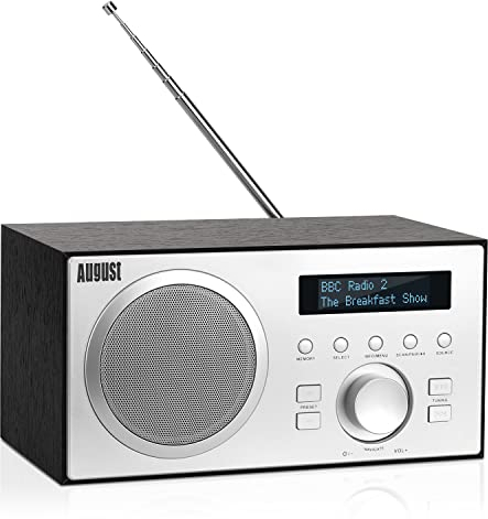 DAB+/FM Radio mit Bluetooth-August MB420-Digitales Küchenradio Holzgehäuse RDS-Funktion 60 Presets HiFi Bluetooth Lautsprecher 5W-Radiowecker Sleeptimer Alarm Snooze-USB/Aux-In/Aux-Out,MB420B,Schwarz