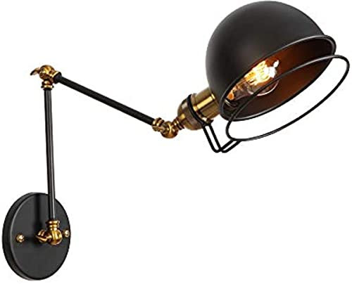 SHREALMS Applique da Parete Nere Regolabili con Zoccolo in Rame - Lampade da Parete a Braccio oscillante industriali Vintage per Camera da Letto, Soggiorno, Scale, corridoio, Bar - 1 Luce