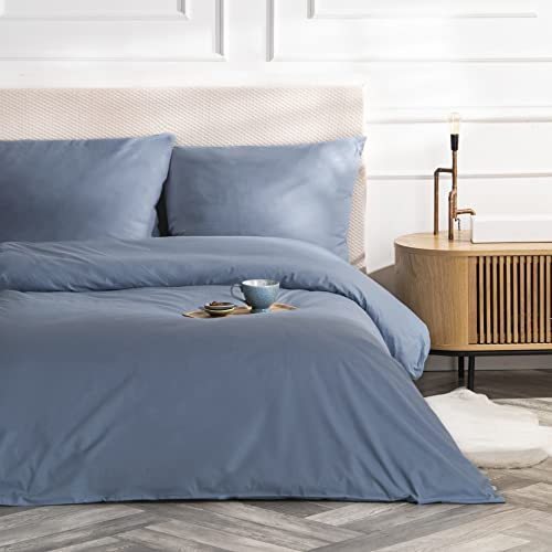 VEL VET HOME Bettwäsche 135x200 Baumwolle Bettbezug 135x200 cm mit Kissenbezug 80x80 cm Hohe Qualität Bettwäsche-Set mit Reißverschluss 100% Baumwolle Made in EU Denim Blau 135 x 200