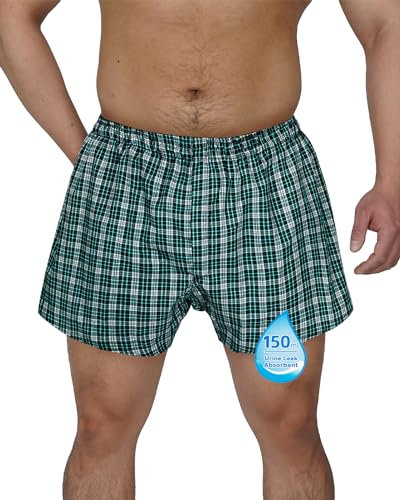 TIICHOO Inkontinenzhosen für Männer Waschbare Inkontinenz Slip Herren Boxershorts 1er Pack (Medium, Grün Kariert)