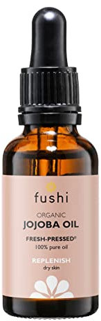 Fushi Olio di jojoba biologico 30 ml, spremuto fresco, ideale per la pulizia della pelle, pelle secca e capelli secchi, ricco di vitamina E olio ipoallergenico