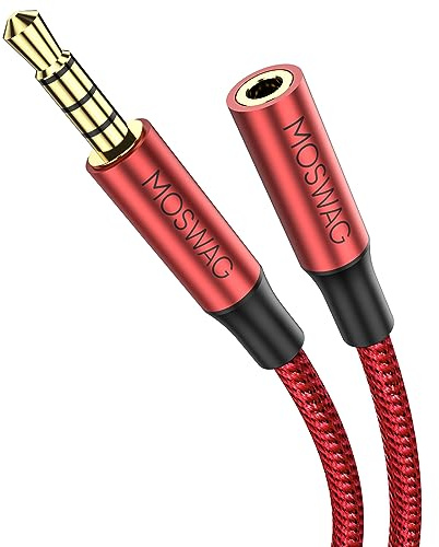 MOSWAG Rallonge Jack Audio 3.5 mm 4 Pôles pour Casque Micro, Nylon Tressé Jack Mâle vers Femelle Câble Extension Audio Stéréo Compatible avec Écouteur Gamer Switch Manette PS5 PC Portable(3M)