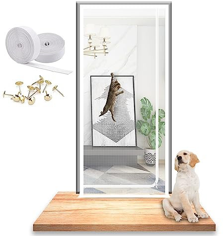 Puerta De Malla Resistente A Los Gatos, Cortina De Mosquitera De Puerta Reforzada, Puerta De Mosquitera con Cremallera, For Sala De Estar, Dormitorio, Patio (Color : White, Size : 150x220cm)