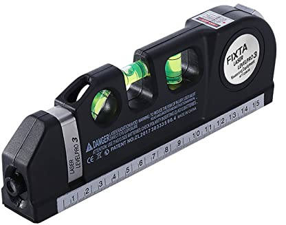 Laser-Nivelliergerät, Laser-Nivellierlinien-Werkzeug, Mehrzweck-Kreuzlinienlaser Mit Maßband, Angepasstem Standard- Und Metrischem Lineal, 3-Linien-Maßband, Laserband Zum Aufhängen von Bildern