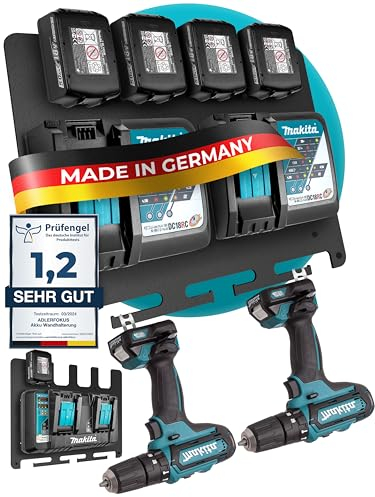 Adlerfokus Wandhalterung für Makita Akkus & Ladegeräte [Made in Germany] Makita Akkuhalter mit Premium Montagematerial - Makita Wandhalterung Ladegerät - Akku Wandhalterung für Ordnung & System