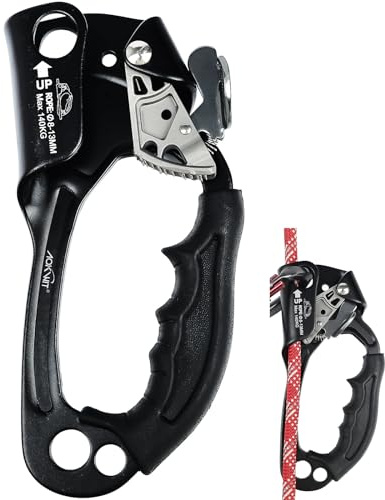 UIAA & CE Certified Rope Ascender Aluminum Alloy Rock Climbing Gear Strong Rigging Rappelling Equipment for Rock Tree Climbing Arborist Rescue Mountaineering Caving (Right Hand Black 1)