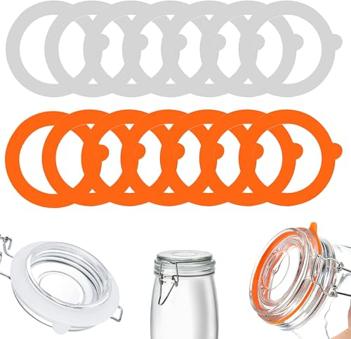Nafafosa Lot de 14 anneaux en caoutchouc pour bocaux Weck, joints d'étanchéité pour bocaux à étrier métallique, diamètre de 9,4 cm (anneau extérieur), 7 blancs + 7 oranges