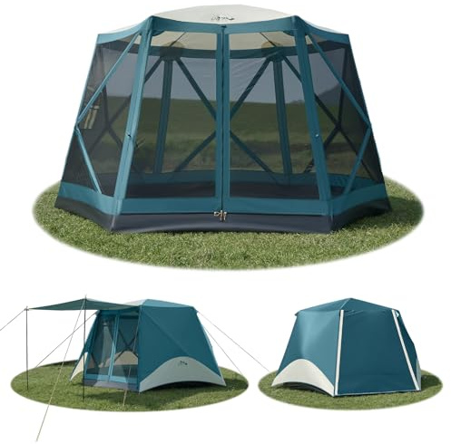 Instant Tents for Camping Pop Up Screen Tent with Floor, 6 Person Large Family Camping Tent with Rainfly and Porch, Easy 60S Setup Hub Tent for Outdoor Picnic Backyard, 11.5x10x6.83FT