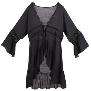 QUEEN HELENA Dam V-ringad broderad kimono broderi strandöverdrag COM1, Svart, one size