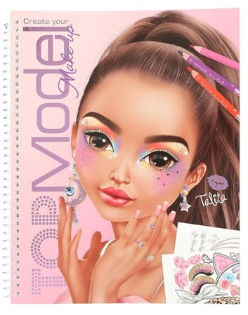Depesche 13144 Crea Il Tuo TOPModel-Libro da Colorare per Il Trucco, con 20 Pagine per Creare Un Look di Bellezza e Make-up tra Cui Foglio Adesivi, Multicolore, One Size
